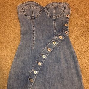 Kittenish Strapless Denim Dress
